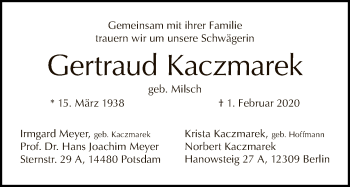 Traueranzeige von Gertraud Kaczmarek von Tagesspiegel