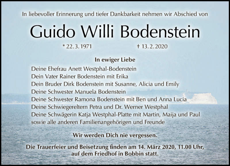  Traueranzeige für Guido Willi Bodenstein vom 23.02.2020 aus Tagesspiegel