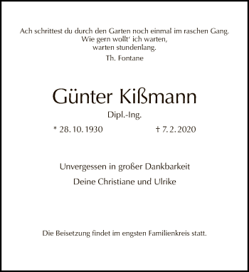 Traueranzeige von Günter Kißmann von Tagesspiegel