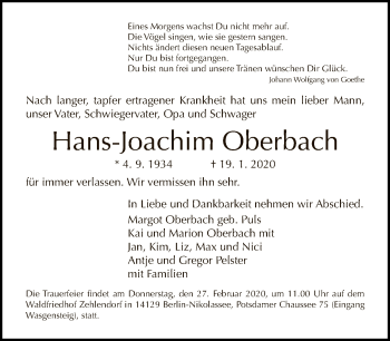 Traueranzeige von Hans-Joachim Oberbach von Tagesspiegel