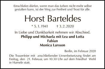 Traueranzeige von Horst Barteldes von Tagesspiegel