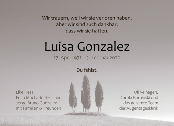 Traueranzeige von Luisa Gonzalez von Tagesspiegel