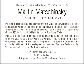 Traueranzeige von Martin Matschinsky von Tagesspiegel