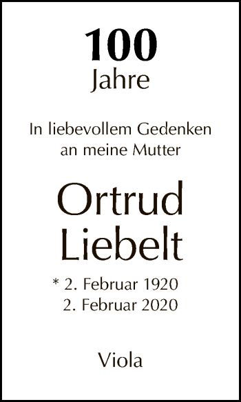 Traueranzeige von Ortrud Liebelt von Tagesspiegel