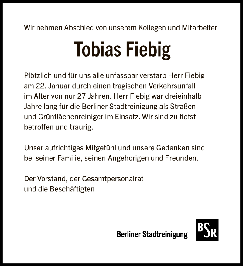  Traueranzeige für Tobias Fiebig vom 02.02.2020 aus Tagesspiegel