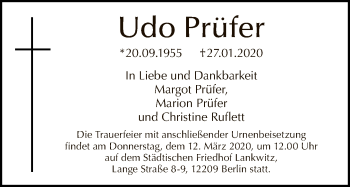 Traueranzeige von Udo Prüfer von Tagesspiegel