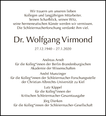 Traueranzeige von Wolfgang Virmond von Tagesspiegel