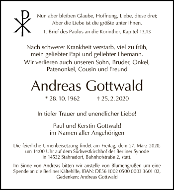 Traueranzeige von Andreas Gottwald von Tagesspiegel