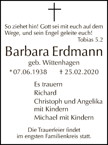 Traueranzeige von Barbara Erdmann von Tagesspiegel