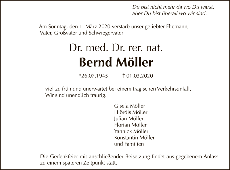  Traueranzeige für Bernd Möller vom 22.03.2020 aus Tagesspiegel