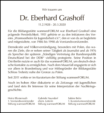 Traueranzeige von Eberhard Grashoff von Tagesspiegel