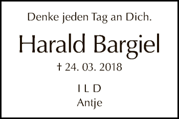 Traueranzeige von Harald Bargiel von Tagesspiegel