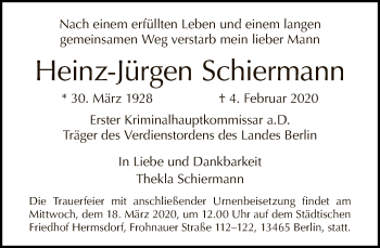 Traueranzeige von Heinz-Jürgen Schiermann von Tagesspiegel
