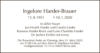 Traueranzeige von Ingelore Harder-Brauer von Tagesspiegel