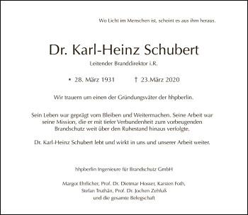 Traueranzeige von Karl-Heinz Schubert von Tagesspiegel