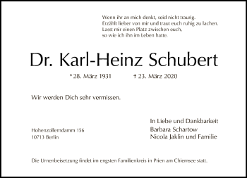 Traueranzeige von Karl-Heinz Schubert von Tagesspiegel