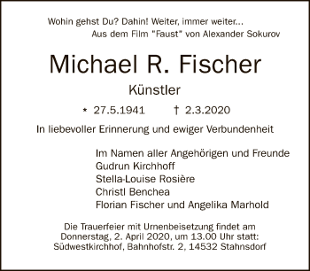 Traueranzeige von Michael R. Fischer von Tagesspiegel