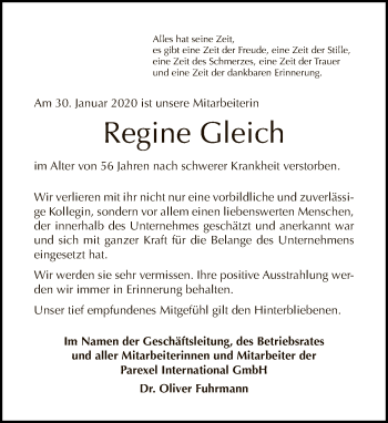 Traueranzeige von Regine Gleich von Tagesspiegel