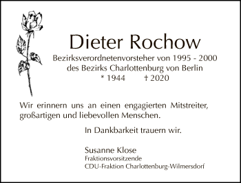 Traueranzeige von Dieter Rochow von Tagesspiegel