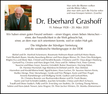 Traueranzeige von Eberhard Grashoff von Tagesspiegel