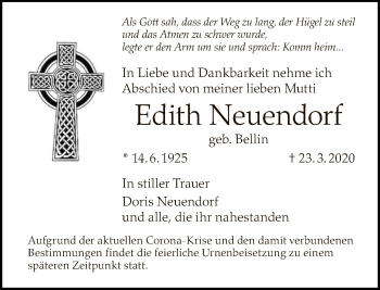 Traueranzeige von Edith Neuendorf von Tagesspiegel