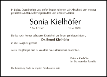 Traueranzeige von Sonia Kielhöfer von Tagesspiegel