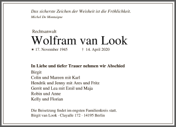 Traueranzeige von Wolfram van Look von Tagesspiegel