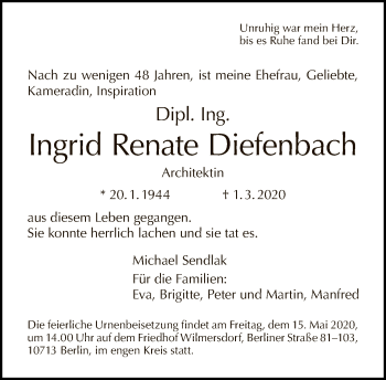 Traueranzeige von Ingrid Renate Diefenbach von Tagesspiegel