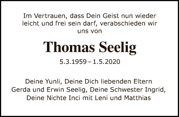 Traueranzeige von Thomas Seelig von Tagesspiegel