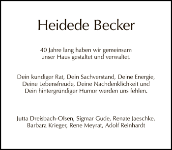 Traueranzeige von Heidede Becker von Tagesspiegel