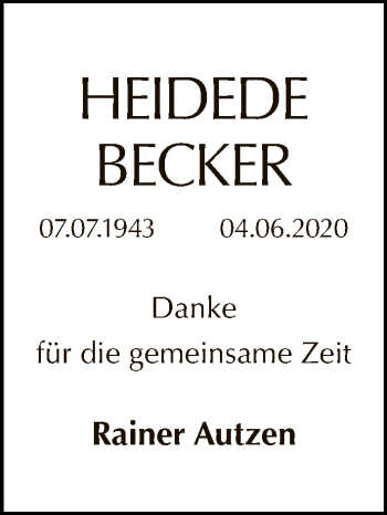 Traueranzeige von Heidede Becker von Tagesspiegel