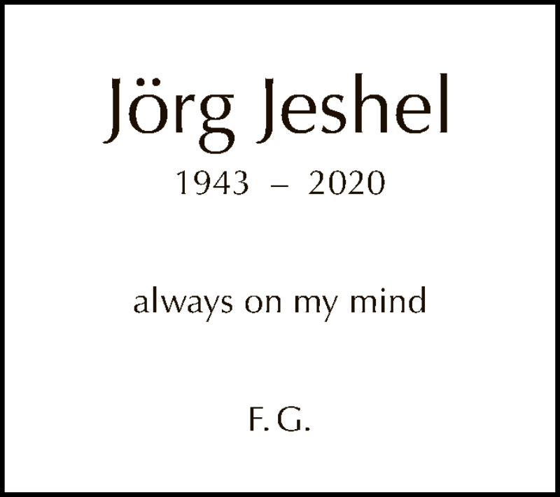  Traueranzeige für Jörg Jeshel vom 14.06.2020 aus Tagesspiegel