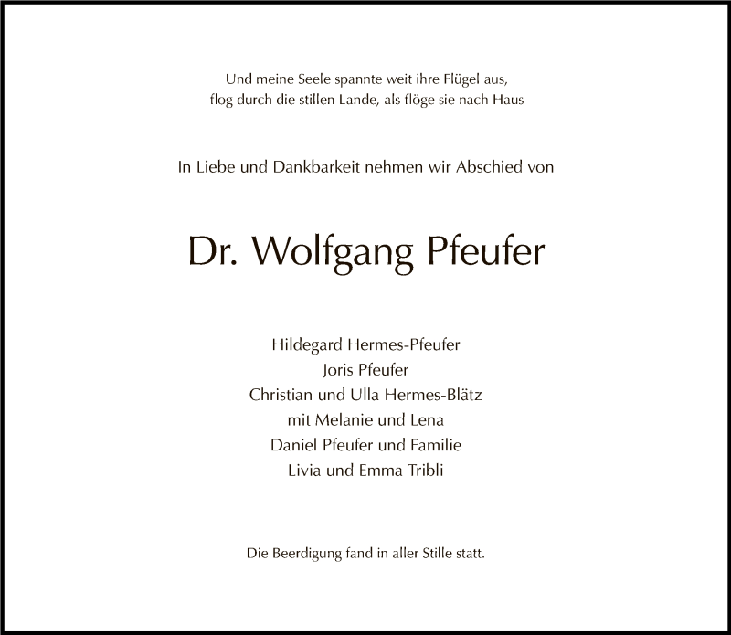  Traueranzeige für Wolfgang Pfeufer vom 28.06.2020 aus Tagesspiegel