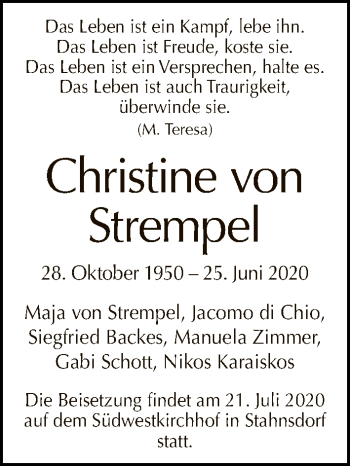 Traueranzeige von Christine von Strempel von Tagesspiegel