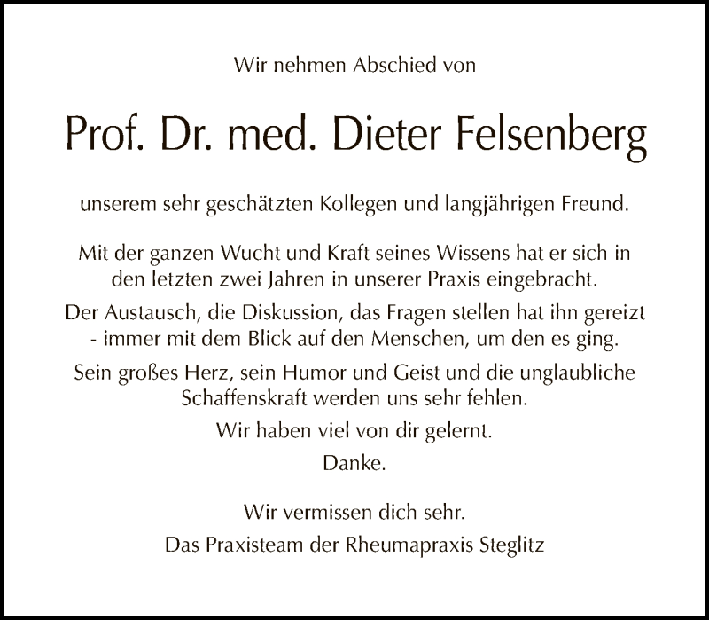  Traueranzeige für Dieter Felsenberg vom 12.07.2020 aus Tagesspiegel