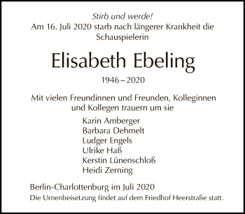 Traueranzeige von Elisabeth Ebeling von Tagesspiegel