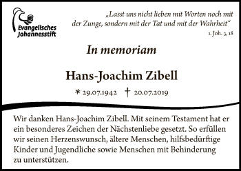 Traueranzeige von Hans Joachim Zibell von Tagesspiegel