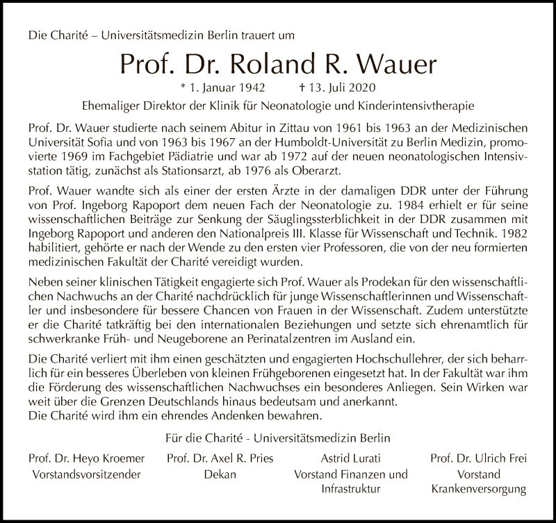  Traueranzeige für Roland R. Wauer vom 26.07.2020 aus Tagesspiegel