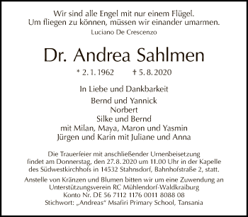 Traueranzeige von Andrea Sahlmen von Tagesspiegel