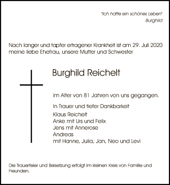 Traueranzeige von Burghild Reichelt von Tagesspiegel