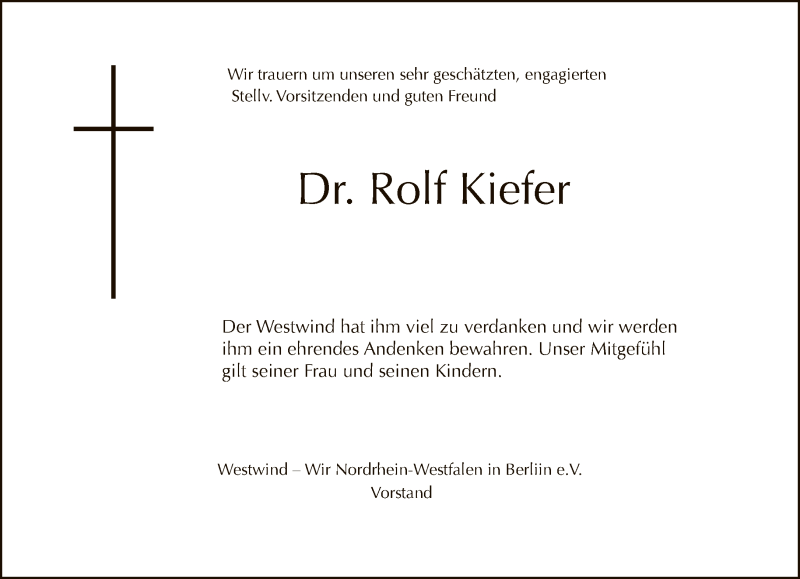 Traueranzeige für Rolf Kiefer vom 02.08.2020 aus Tagesspiegel