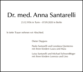 Traueranzeige von Anna Santarelli von Tagesspiegel