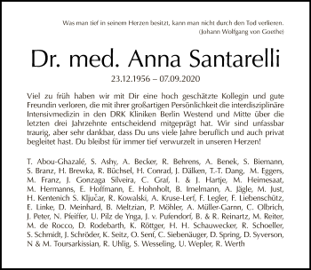 Traueranzeige von Anna Santarelli von Tagesspiegel