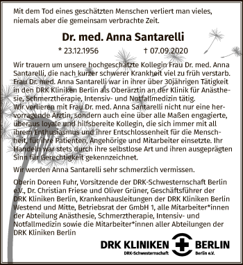 Traueranzeige von Anna Santarelli von Tagesspiegel