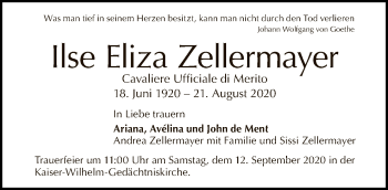 Traueranzeige von Ilse Eliza Zellermayer von Tagesspiegel