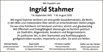 Traueranzeige von Ingrid Stahmer von Tagesspiegel