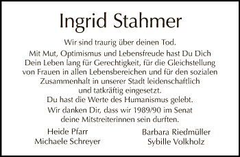 Traueranzeige von Ingrid Stahmer von Tagesspiegel