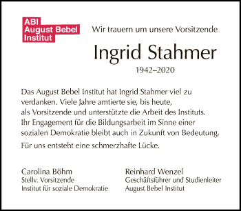 Traueranzeige von Ingrid Stahmer von Tagesspiegel