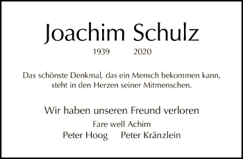 Traueranzeige von Joachim Schulz von Tagesspiegel