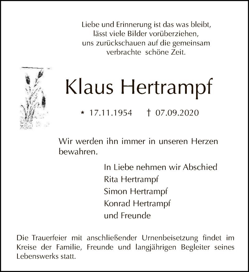  Traueranzeige für Klaus Hertrampf vom 13.09.2020 aus Tagesspiegel